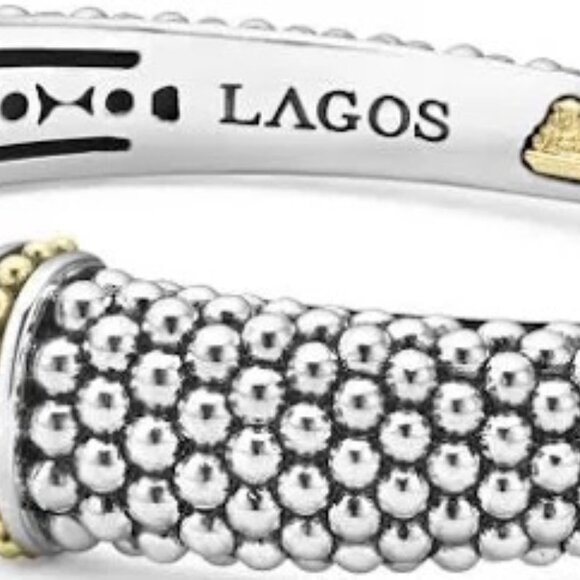 Lagos Rittenhouse White Topaz Cuff Bracelet 12mm Sterling Silver 18k Gold Sz 7/M - Picture 9 of 15